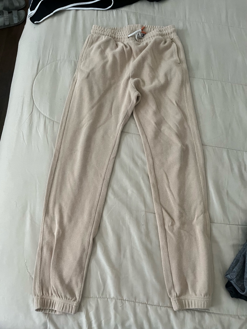 Cotton On Kids Beige Joggers with White Drawcord and Orange Tips